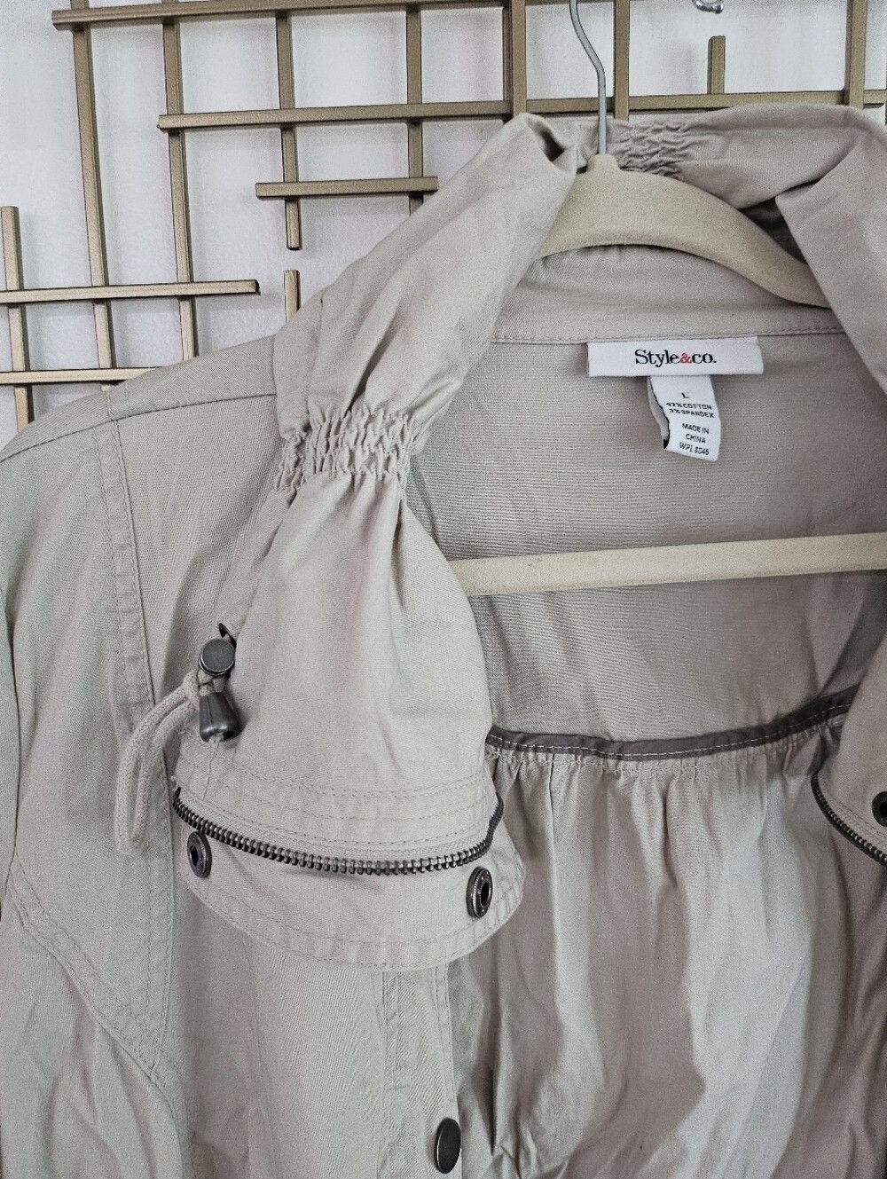 L- Style & Co-Women's Light Tan Utility Jacket with Roll-Tab Sleeves - Picture 5 of 9